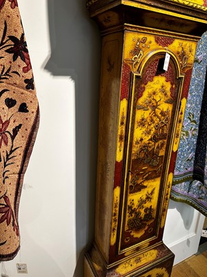 Lot 117 - A George III-style yellow, scarlet an gilt-japanned longcase clock