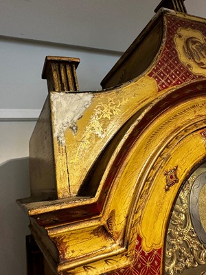Lot 117 - A George III-style yellow, scarlet an gilt-japanned longcase clock