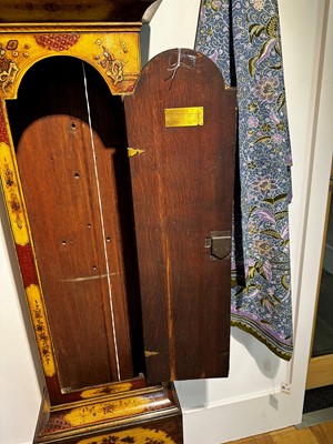 Lot 117 - A George III-style yellow, scarlet an gilt-japanned longcase clock