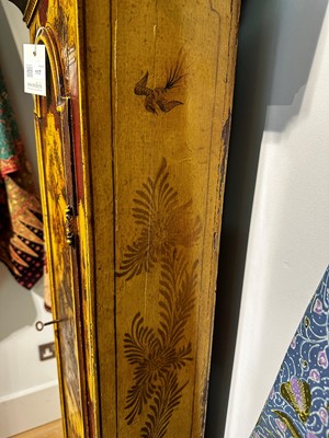 Lot 117 - A George III-style yellow, scarlet an gilt-japanned longcase clock