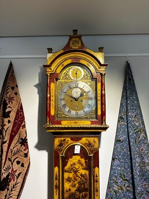 Lot 117 - A George III-style yellow, scarlet an gilt-japanned longcase clock