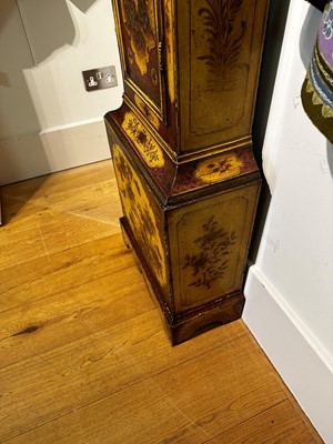 Lot 117 - A George III-style yellow, scarlet an gilt-japanned longcase clock