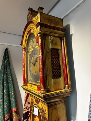 Lot 117 - A George III-style yellow, scarlet an gilt-japanned longcase clock
