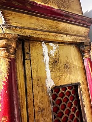 Lot 117 - A George III-style yellow, scarlet an gilt-japanned longcase clock