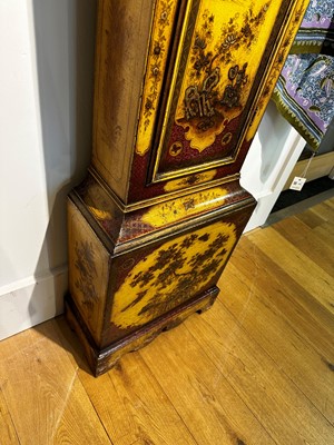 Lot 117 - A George III-style yellow, scarlet an gilt-japanned longcase clock
