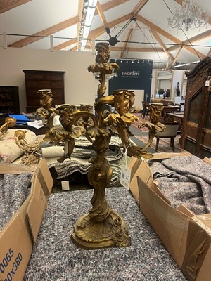 Lot 38 - A pair of Louis XV-style ormolu candelabra