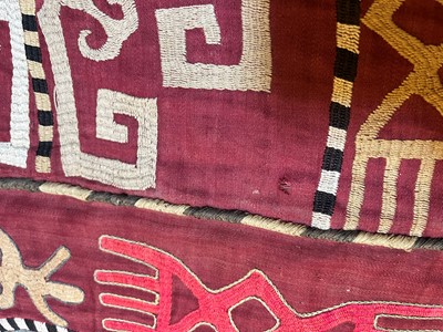 Lot 177 - A silk embroidered Lakai suzani table runner or hanging