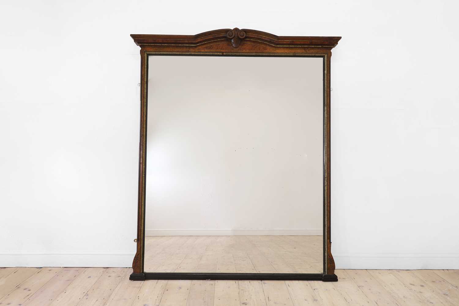 Lot 130 - An Aesthetic Period walnut, ebonised and parcel-gilt overmantel mirror