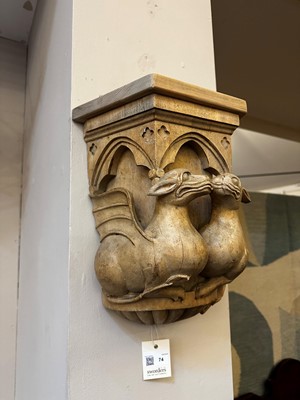 Lot 74 - A pair of Gothic Revival carved wooden corbels