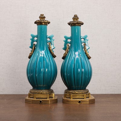 Lot 80 - A pair of Chinese turquoise-glazed vases