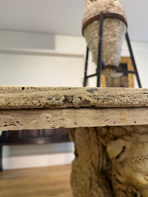 Lot 53 - A marble and travertine console table after the antique