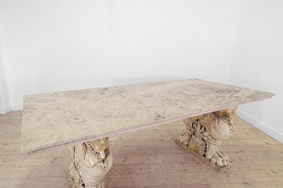 Lot 53 - A marble and travertine console table after the antique