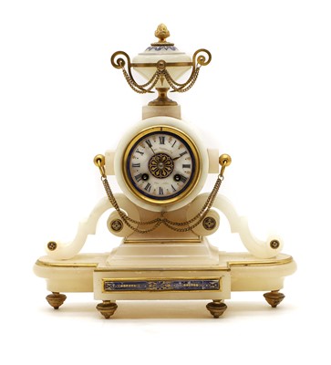 Lot 298 - An alabaster mantel clock