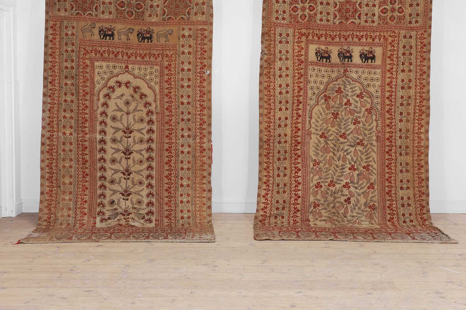 Lot 182 - A near pair of block-printed hangings