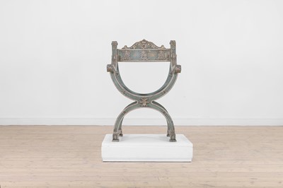 Lot 421 - A Renaissance-style painted oak Savonarola elbow chair