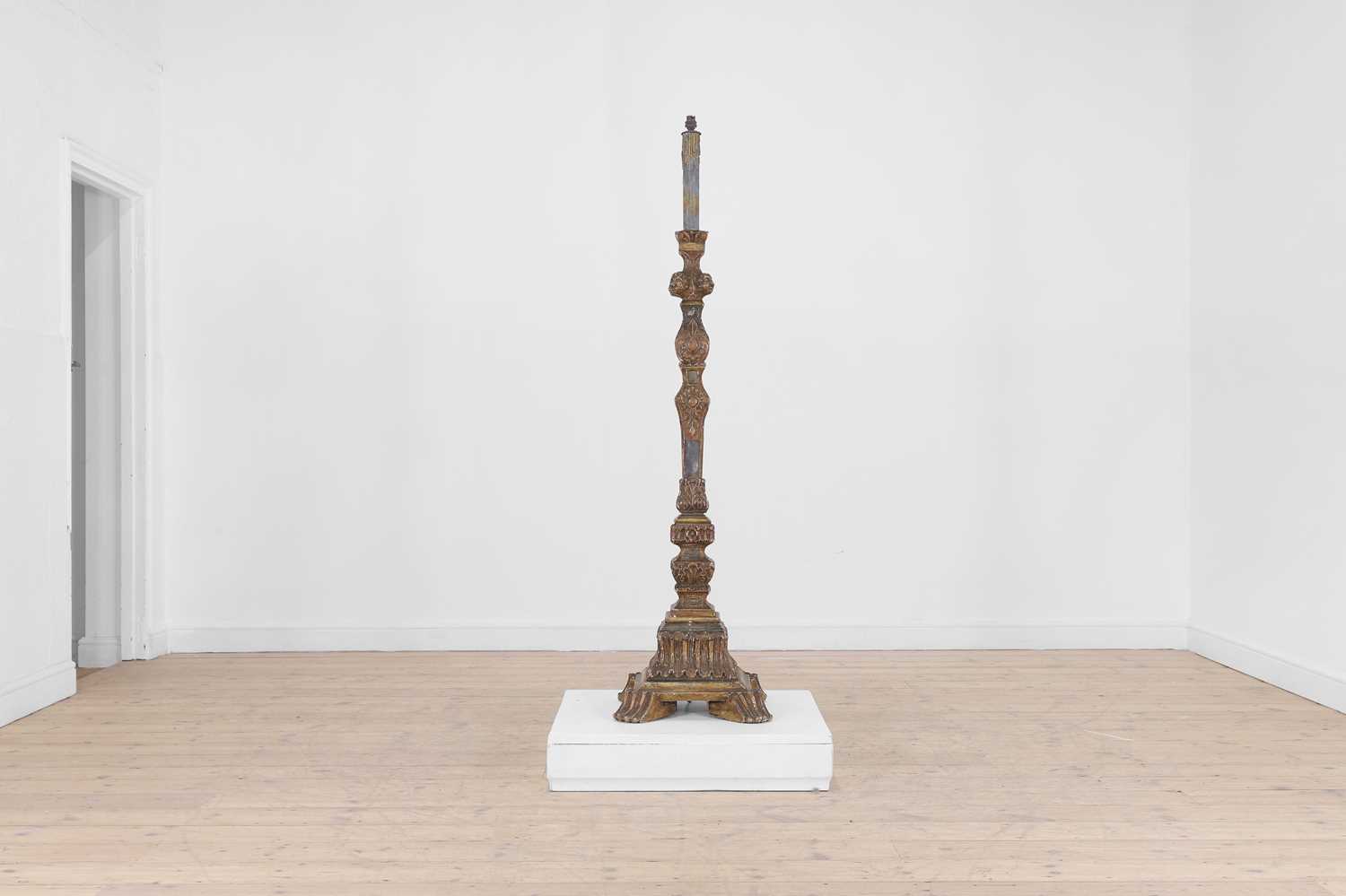 Lot 195 - A painted and parcel-gilt pine and gesso floor lamp