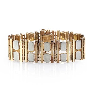 Lot 96 - A bi-colour 9ct gold bracelet, c.1969