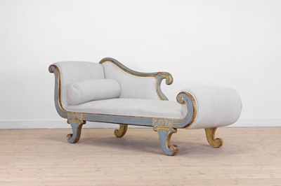 Lot 52 - An Empire-style painted and parcel-gilt pine chaise longue