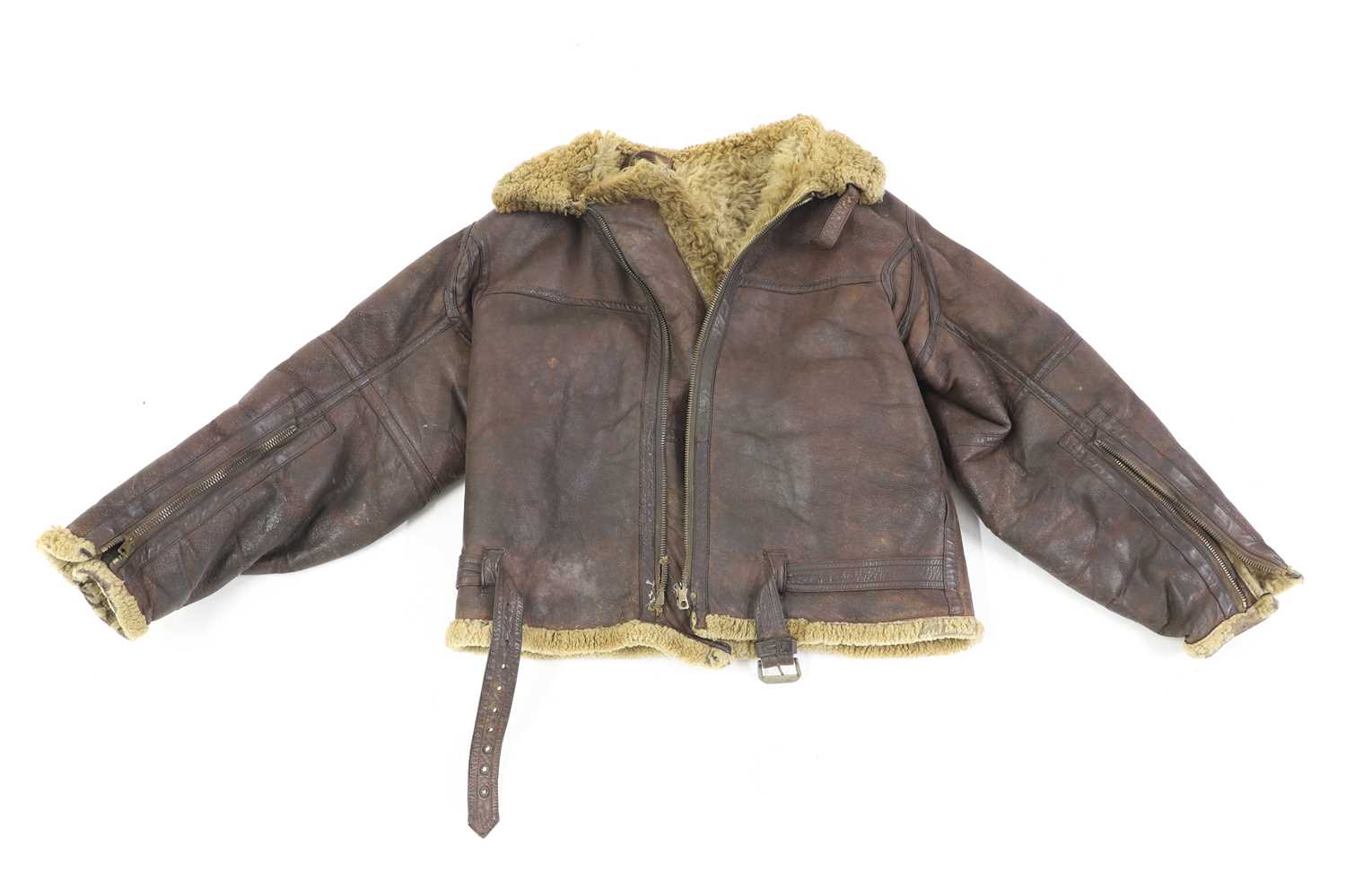 Lot 264 - A WWII Irvin pattern sheep skin and fleece lined leather flying jacket