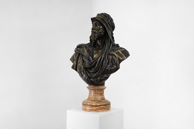 Lot 170 - A patinated bronze and parcel-gilt bust of 'Le Chef Abyssin' (The Abyssinian Chief)