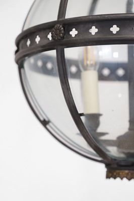 Lot 14 - A pair of bronze, gilt-brass and glass 'Pennington' globe lanterns by Jamb