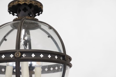 Lot 14 - A pair of bronze, gilt-brass and glass 'Pennington' globe lanterns by Jamb