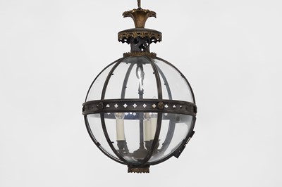 Lot 14 - A pair of bronze, gilt-brass and glass 'Pennington' globe lanterns by Jamb