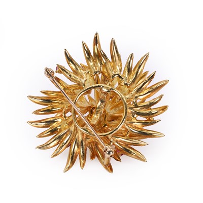 Lot 115 - An 18ct gold ruby and diamond brooch, by Tiffany & Co.