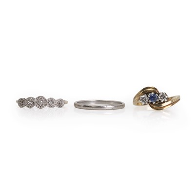 Lot 239 - Two gold rings and a platinum band