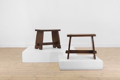 Lot 450 - A pair of joined elm stools