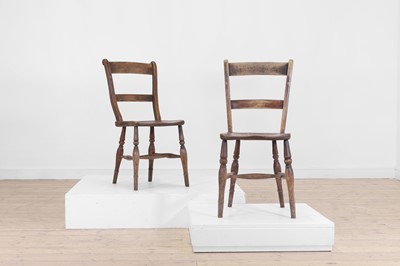 Lot 342 - A harlequin set of eight elm and beech kitchen chairs