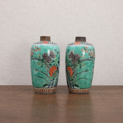 Lot 73 - A pair of Chinese famille verte vases
