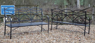 Lot 409 - A pair of Regency style ironwork garden seats