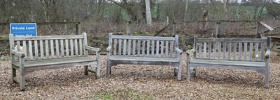 Lot 406 - Three Barlow & Tyrie teak garden benches