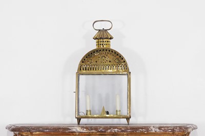 Lot 223 - A brass and glass lantern