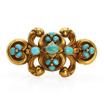 Lot 2 - A Victorian gold turquoise memorial brooch