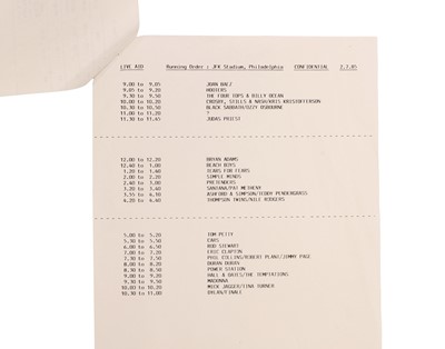 Lot 12 - Live Aid, an artist’s running order
