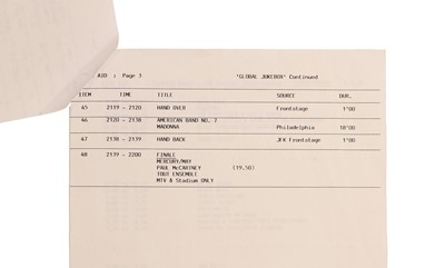 Lot 12 - Live Aid, an artist’s running order