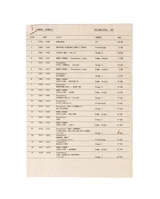 Lot 12 - Live Aid, an artist’s running order