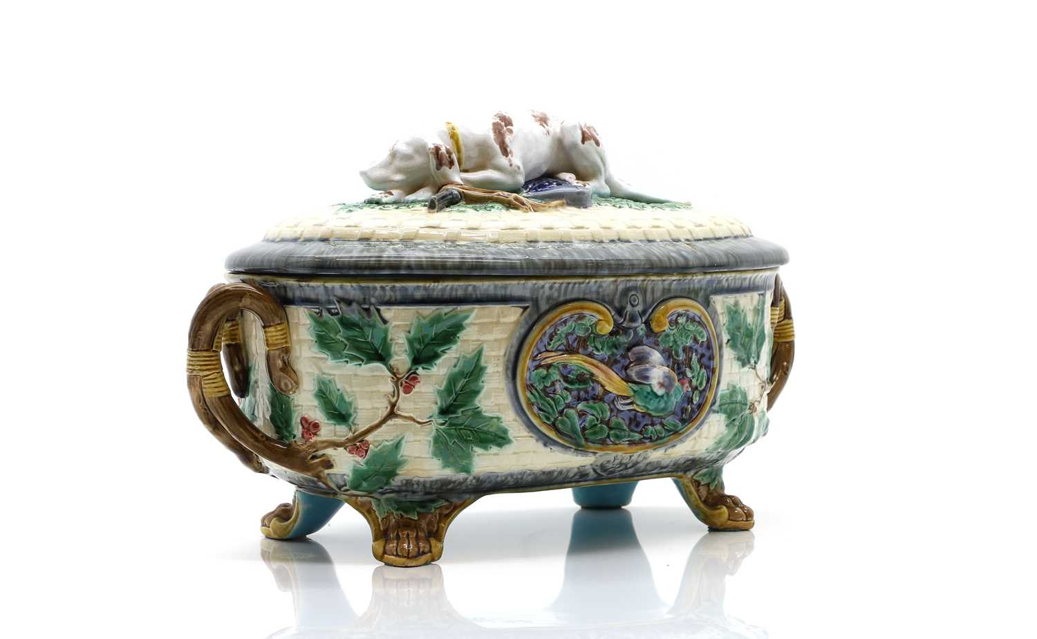Lot 180 - A Minton majolica game pie tureen and cover