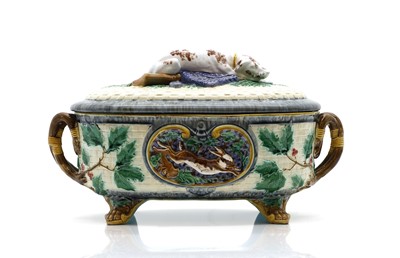 Lot 180 - A Minton majolica game pie tureen and cover