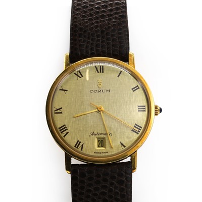 Lot 410 - An 18ct gold Corum automatic strap watch