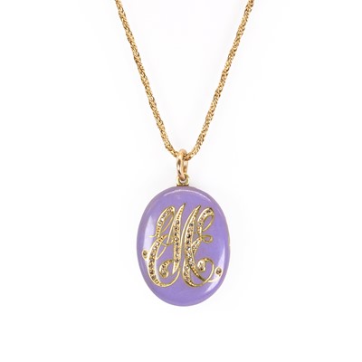 Lot 53 - An Edwardian enamel locket pendant and chain