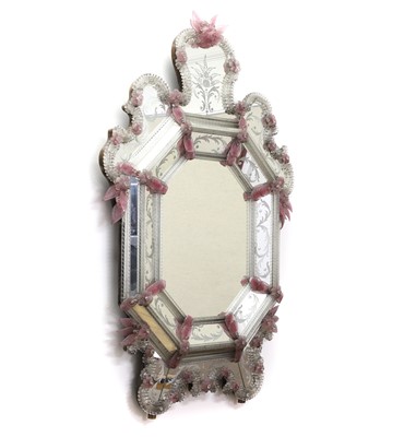 Lot 380 - A Venetian cut and etched glass mirror