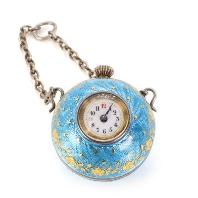 Lot 38 - An early 20th Century silver guilloché enamel pendant fob watch