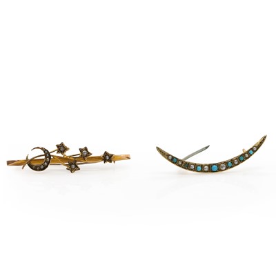 Lot 19 - Two Edwardian 9ct gold crescent moon brooches