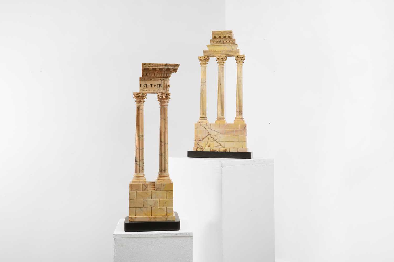 Lot 247 - A pair of large carved Siena marble grand tour models