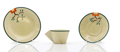 Lot 152 - A Clarice Cliff pottery 'Ravel' pattern trio