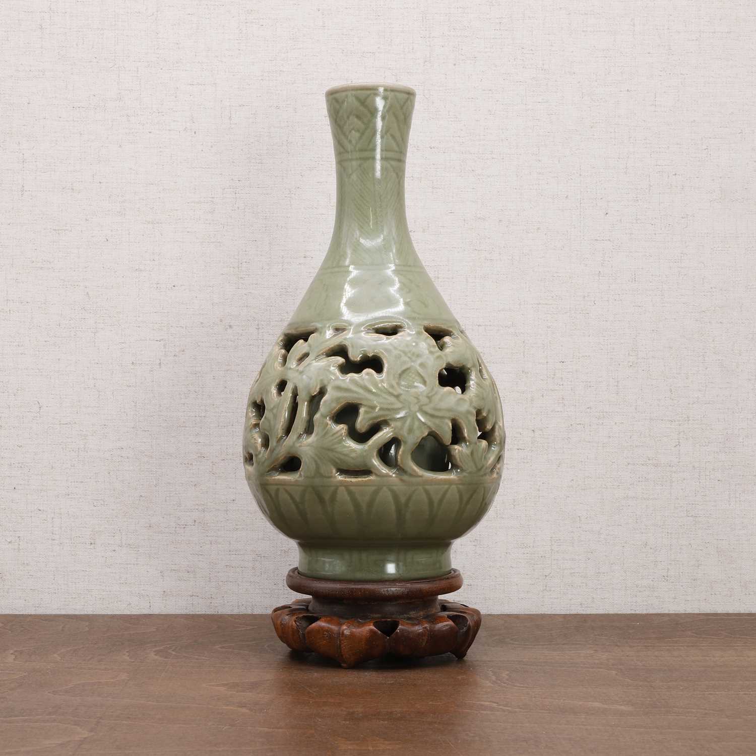Lot 24 - A Chinese reticulated Longquan yuhuchun vase