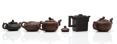 Lot 69 - A group of five Chinese Yixing stoneware teapots